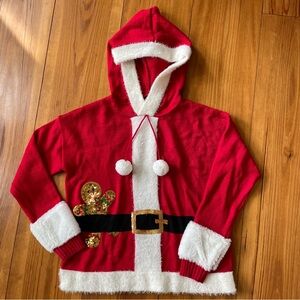 Hooked Up Santa Christmas Red Multicolor L/Sleeve Pullover Hoodie Sweater
